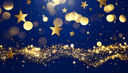 Golden Stars Glitter Bokeh Blue Background for Festive Celebration