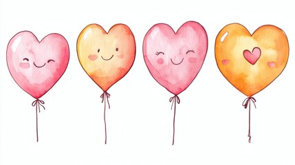 Set of watercolor flowers, leaves and hearts. Hand drawn illustration