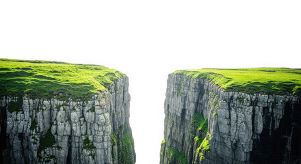 Mossy cliffs stand tall isolated on a transparent background