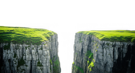 Mossy cliffs stand tall isolated on a transparent background