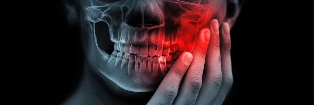 Woman with jaw pain holding face in discomfort