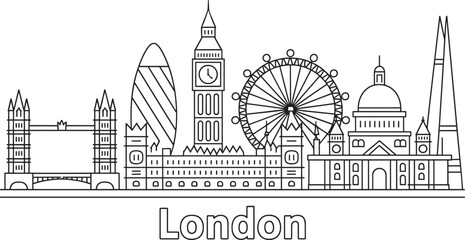 London skyline line art vector illustration with famous landmarks and text © pyenga