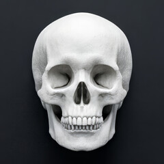 Fototapeta premium White human skull on a dark background, frontal view.