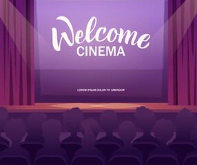 Welcome cinema. conceptual background with movie cinema canvas auditorium for watchers