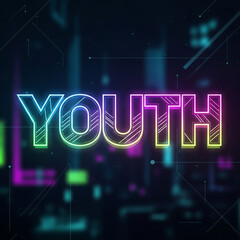 Neon Youth Typography Concept with Glowing Letters in Futuristic Digital Style on Dark Background