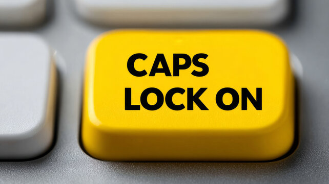 Yellow caps lock key on keyboard symbolizing emphasis and alert.