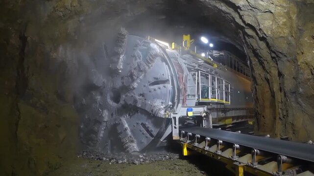 Large tunnel boring machine working in a mining site deep underground