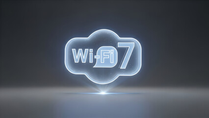 Wifi 7 logo with glow effect on a dark background concept of modern wireless internet technology and high-speed data transfer