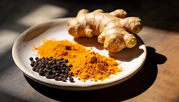 Natural health ingredients ginger turmeric pepper spice photography ingredients for wellness spice, food.