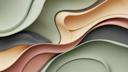 Abstract 3d render of flowing layered waves in soft pastel and muted earthy tones providing texture