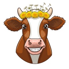 タンポポの冠、笑顔の牛さん