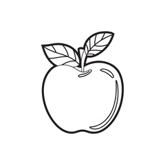 Minimalist Apple Fruit Outline with Leaves for Healthy Food Branding and Kids Coloring Pages