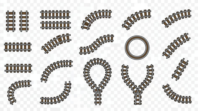 Various railway track segments and curves presented in a detailed graphic illustration
