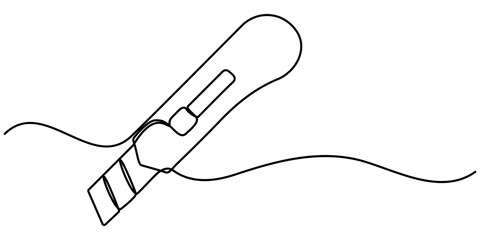 Obraz premium continuous one line drawing of cutter . Single line of cutter vector illustration, One single line drawing of man holding cutter knife. 