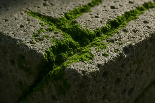 Ancient Inscription: A weathered stone bears a cryptic inscription adorned with vibrant green moss, suggesting the passage of time. The scene hints at ancient secrets and the resilience of nature.