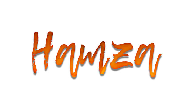 3D fire text effect of name Hamza on white background.