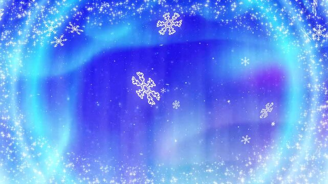 Magical Aurora and Snowflake Winter Background Video with glitter frame
