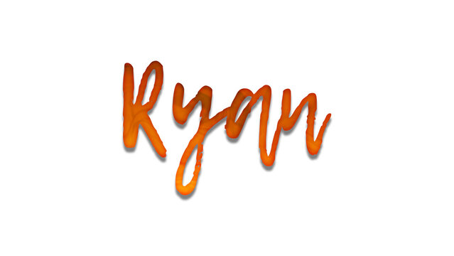 3D fire text effect of name Ryan on white background.