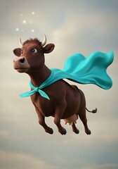 空飛ぶスーパー牛：３Dレンダリング