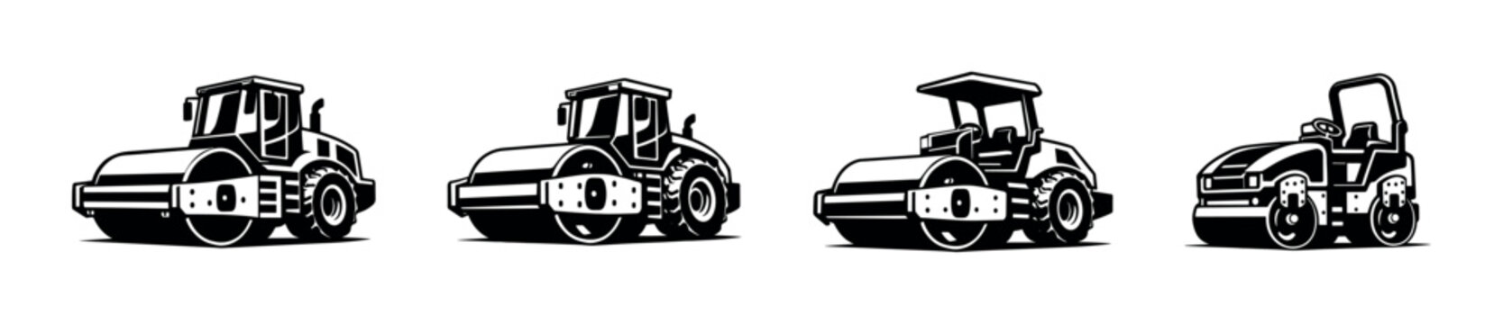 Construction vehicles collection, flat vector illustration with road rollers