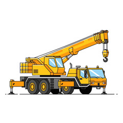 Fototapeta premium illustration of a large yellow mobile crane with extended boom and hook for construction work