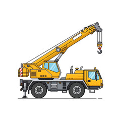 Detailed illustration of a yellow mobile crane used in construction and heavy lifting tasks