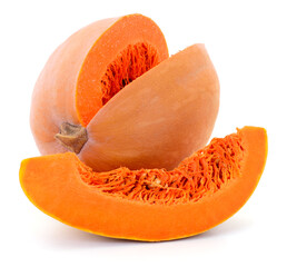Sliced orange pumpkin isolated on white