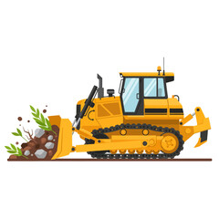 Obraz premium heavy duty yellow bulldozer clearing ground with detailed tracks and bucket for construction work