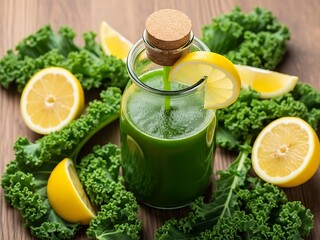 Fototapeta premium Vibrant kale and lemon elixir in a glass jar for wellness and nourishment