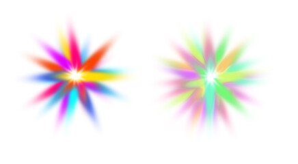 colorful sets of star glow rays light on transparent background