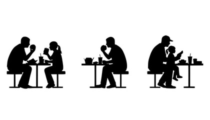 Family Eating Fast Food Silhouette