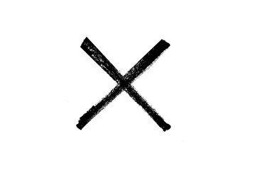 Black cross marker isolated on white background. hand-drawn black cross marker