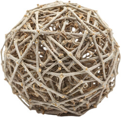 Decorative sphere ball made of dried twigs and natural wood isolated on white background rustic home decor element for interior design projects
