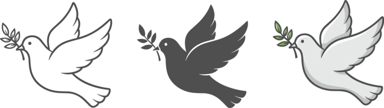 Three doves carrying olive branches, symbolizing peace and hope, isolated on white background a simple yet powerful representation of serenity and new beginnings