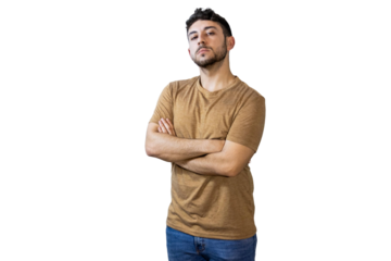 Confident man crossing arms on white background. PNG