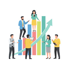 Obraz premium business team analyzing growth metrics with charts and upward trend graph in a modern office