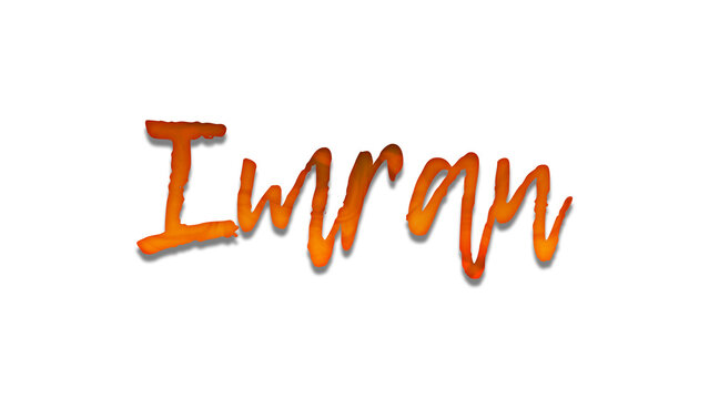 3D fire text effect of name Imran on white background.