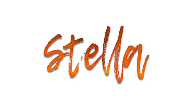 3D fire text effect of name Stella on white background.