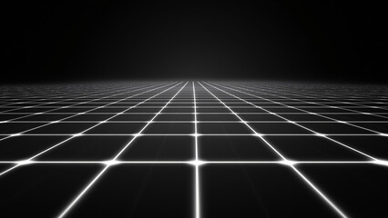 Abstract futuristic dark background with a glowing perspective grid, digital landscape in cyber style, 3d rendering