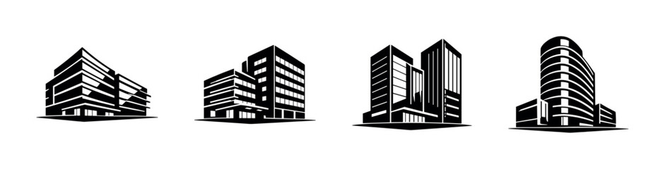 Obraz premium Modern office building collection, sleek designs, architecture, flat vector illustration