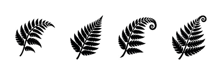 Obraz premium Fern leaves vector illustration, botanical foliage, flat vector style silhouettes