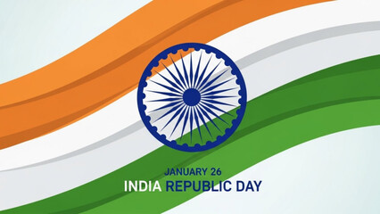 Indian Republic Day celebration with Ashoka Chakra on wavy flag background January 26 vector illustration for patriotic events and design