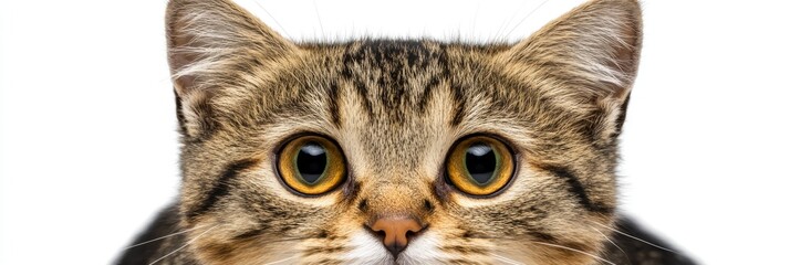 Close-up portrait of a Manx cat with golden yellow eyes on a soft blurred background.