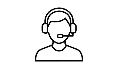 Male customer support agent outline icon with headset, call center assistant and professional helpdesk service