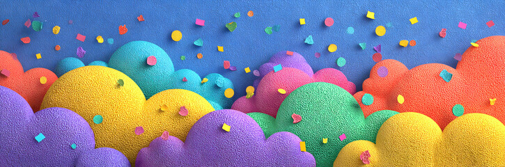 World Compliments Day banner with vibrant cloud shape and colorful confetti for celebration, greeting card or social media post.