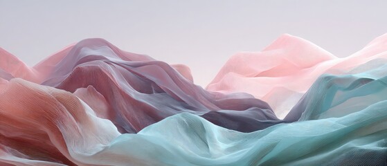 Vibrant abstract mountain landscape with flowing colorful fabric textures