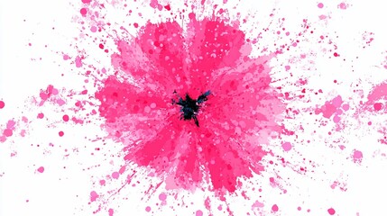 Artistic depiction of a stylized pink flower bursting outward on a white background, splash effect