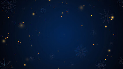Magical deep blue background with shimmering golden dust and subtle snowflakes, creating a festive winter holiday atmosphere for celebrations and elegant seasonal designs