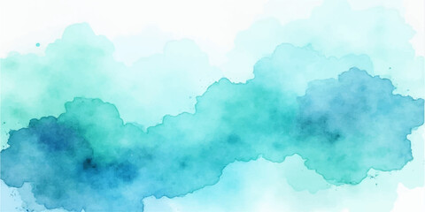 Blue sky with fluffy clouds abstract watercolor background