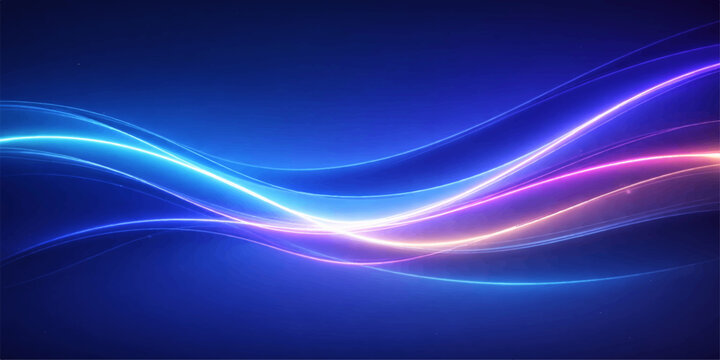 Abstract blue wave background with glowing flowing lines and soft swirling patterns